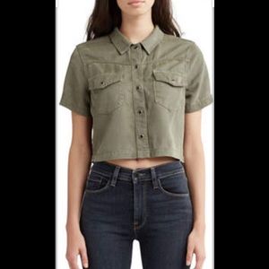 🆕 Hudson Crop Short Sleeve Button Down Top